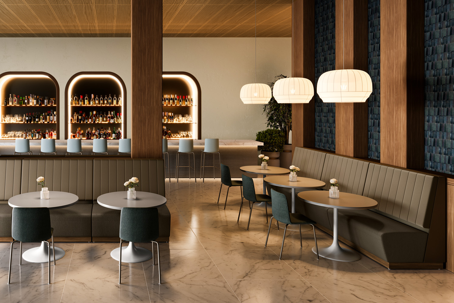 Encino Banquette with Vesper Chairs and Harmony Table Environment Scene