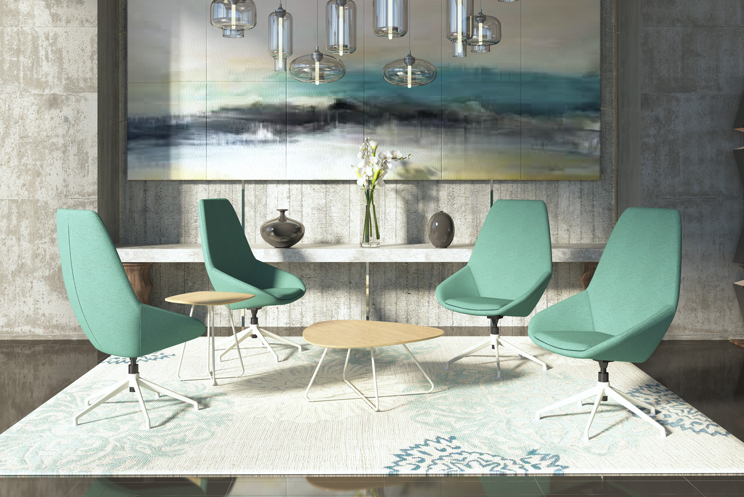 Carlton Lounge Chairs with Marlo Tables Lobby Scene