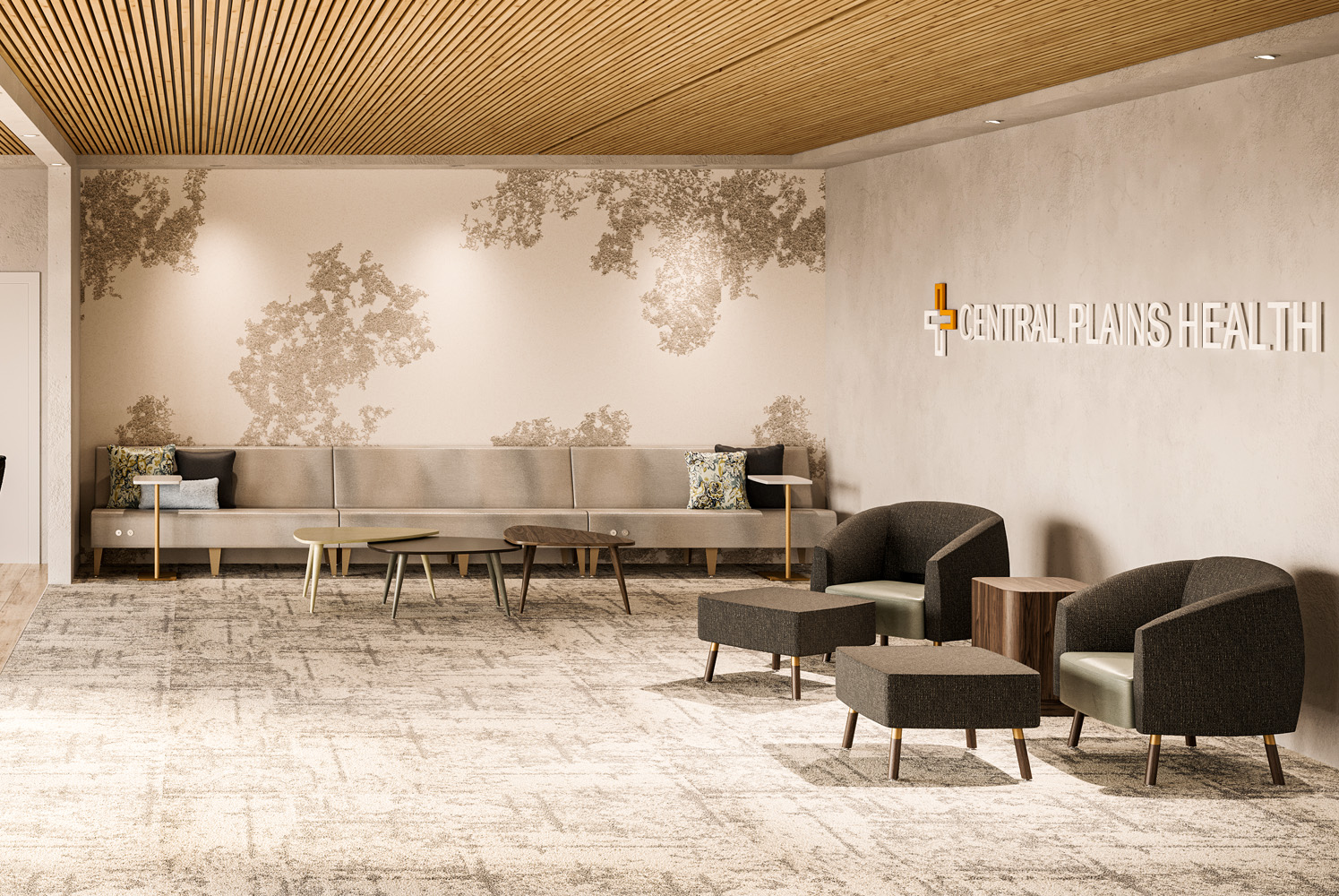 Ozark Lounge with Malibu Modular and Laguna Ottoman Healthcare Scene