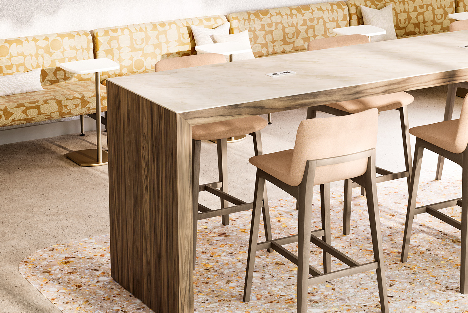 Parma Table with Addy Stools and Nikki Modular with Capri Standalone Table Environment