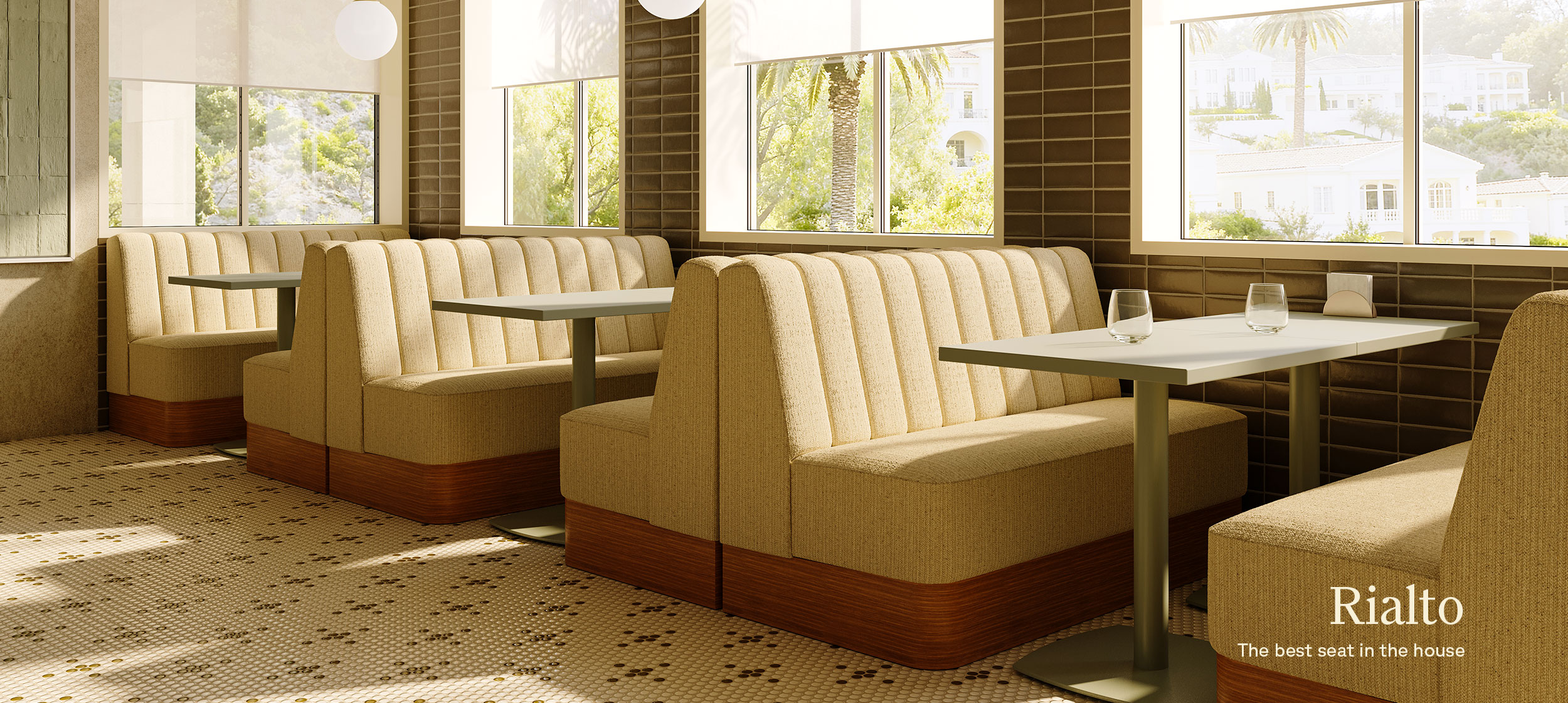 Rialto Banquettes with Dalma Cafe Tables, coming soon