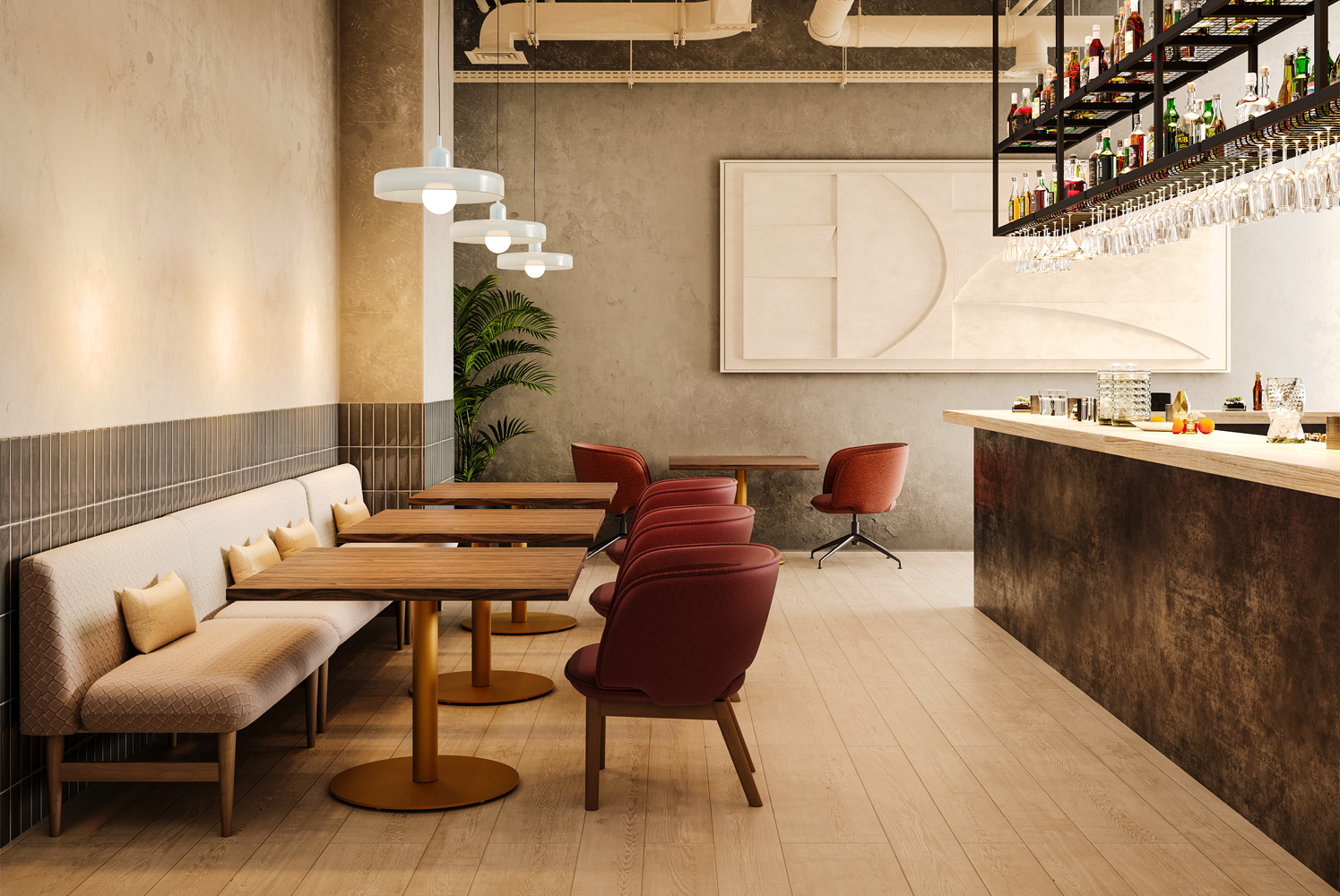 Roman Lounge and Nikki Modular with Corsa Tables