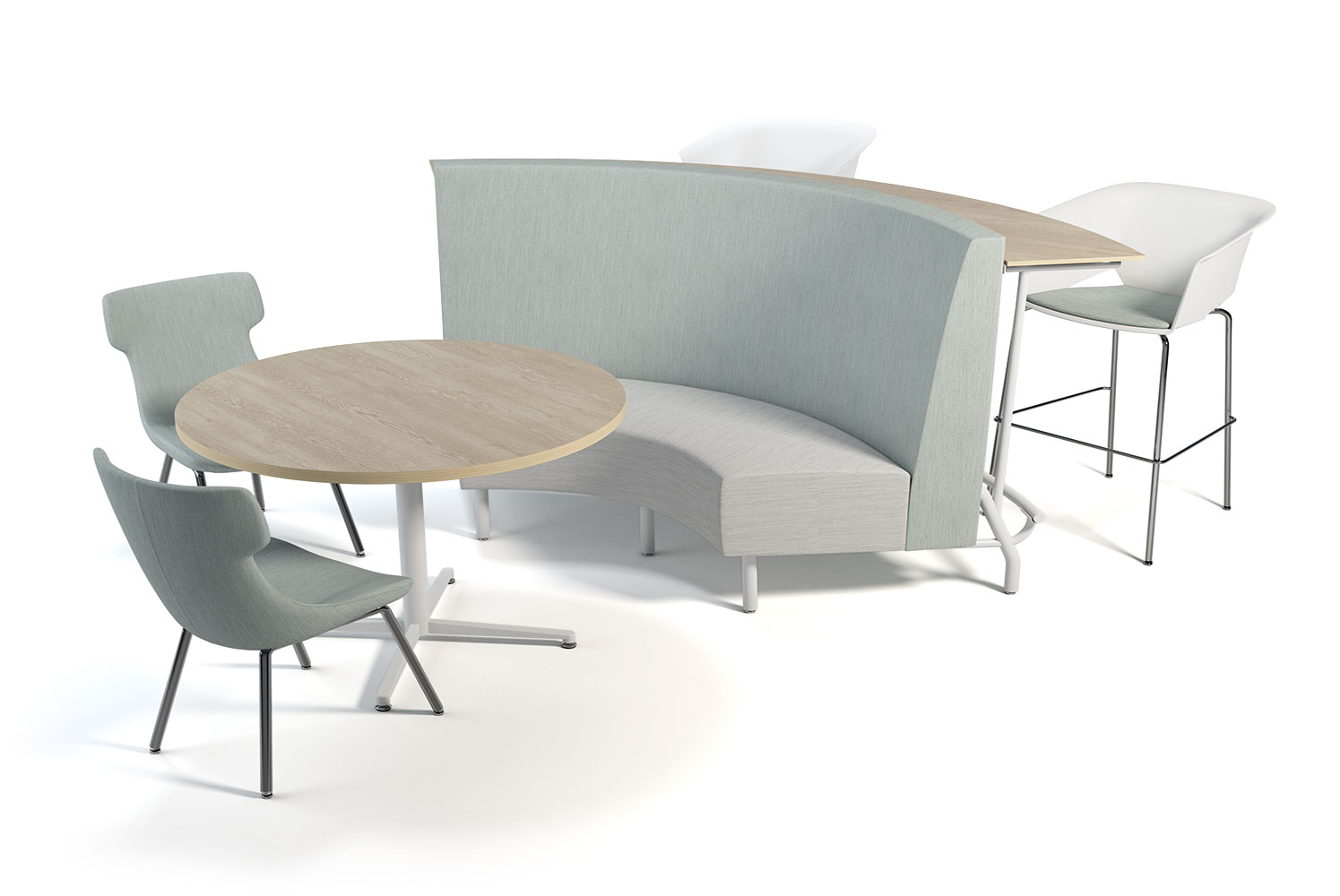Tivoli 90 Curve with High Back, Bar Height Shelf and Footrest Shown With Nathan, Cayman and Lotus