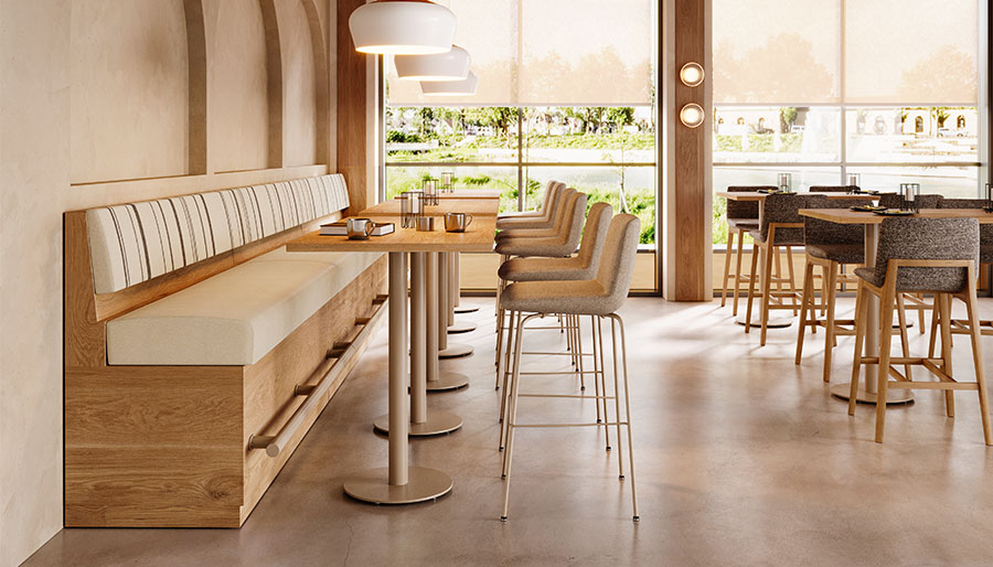 Verona Banquette with Addy Bar Stools