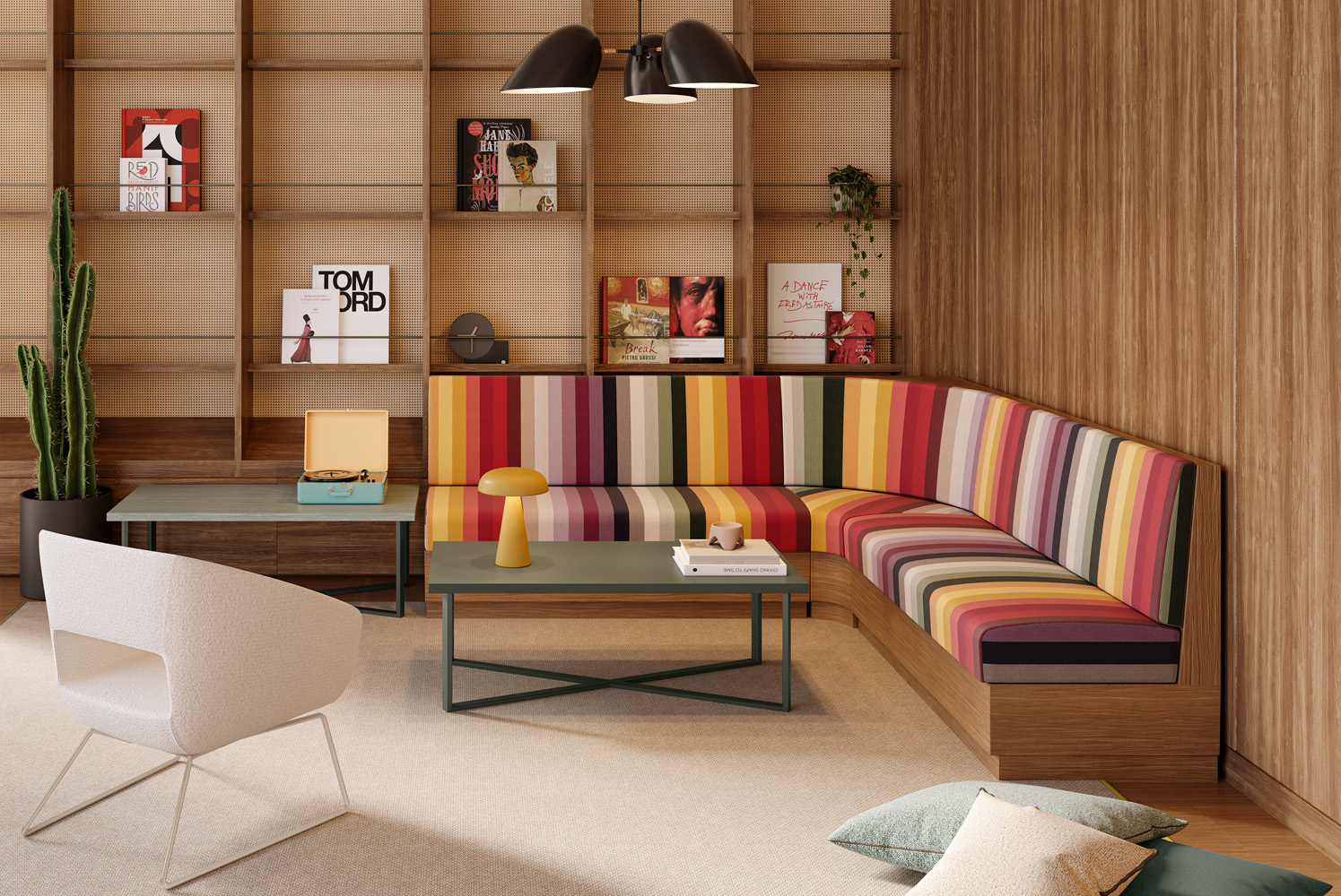 Dion Occasional Table with Verona Banquette, Ojai Tables and Bryant Lounge